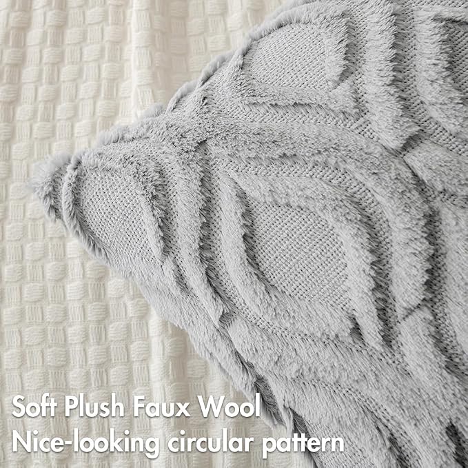 MIULEE Light Grey Soft Plush Faux Wool Throw Pillow Covers 20x20 | Set of 2, Farmhouse Boho Home Decor, Decorative Cushion Covers for Sofa, Living Room, Bed