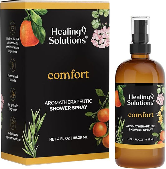 Healing Solutions Aromatherapy Shower Spray, Comfort Blend, 4oz, Made in the USA, At Home Spa Experience, Promotes Emotional Calm (4oz, Comfort)