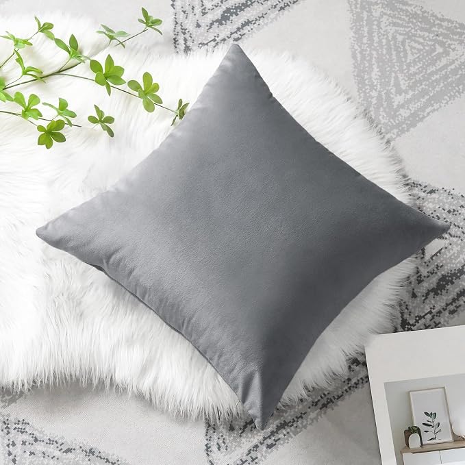 Artscope Luxury Velvet Pillow Covers Decorative Square Pillowcases Soft Solid Cushion Cases for Couch Sofa Bedroom Home Decor 18x18 Inch Graphite Grey