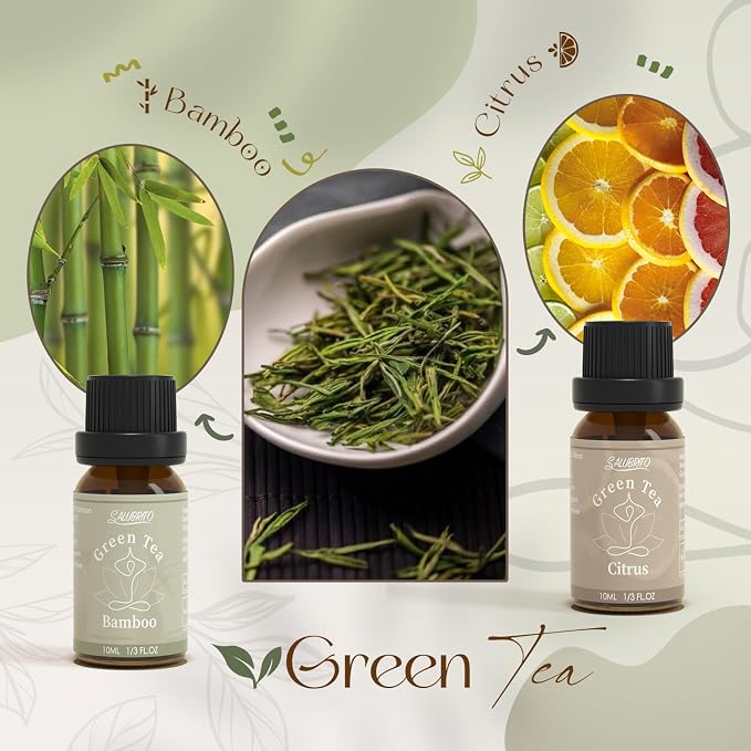 SALUBRITO Zen Fragrance Oil Set, Tea Essential Oil for Diffuser, Candle, Soap Making, White Tea, Black Tea, Green Tea Blended with Rose, Bamboo, Lavender, Sandalwood, Frankincense, Citrus Scented Oil