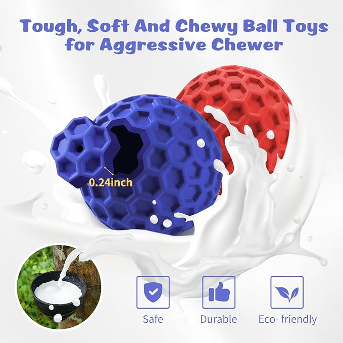 HIPPIH Indestructible Squeaky Dog Toys, Interactive Dog Balls 2 Pack