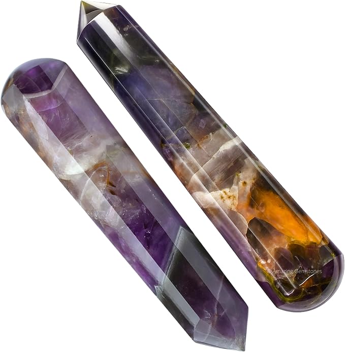 Amethyst Chevron Crystal Wand Massage Stick - Pelvic Wand Gua Sha for Adults - Crystals and Healing Stones Massage Wands for Adults Gifts (Pointed)