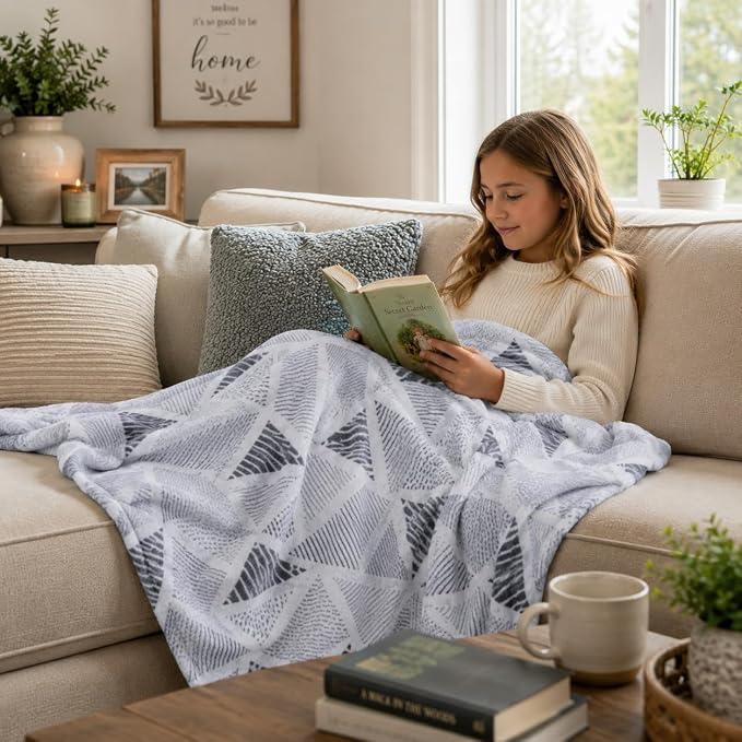 Throw Blanket: Velvety Soft, Durable Fleece Accent for Bed or Couch (Triangle Geo, 50 x 60 inches)