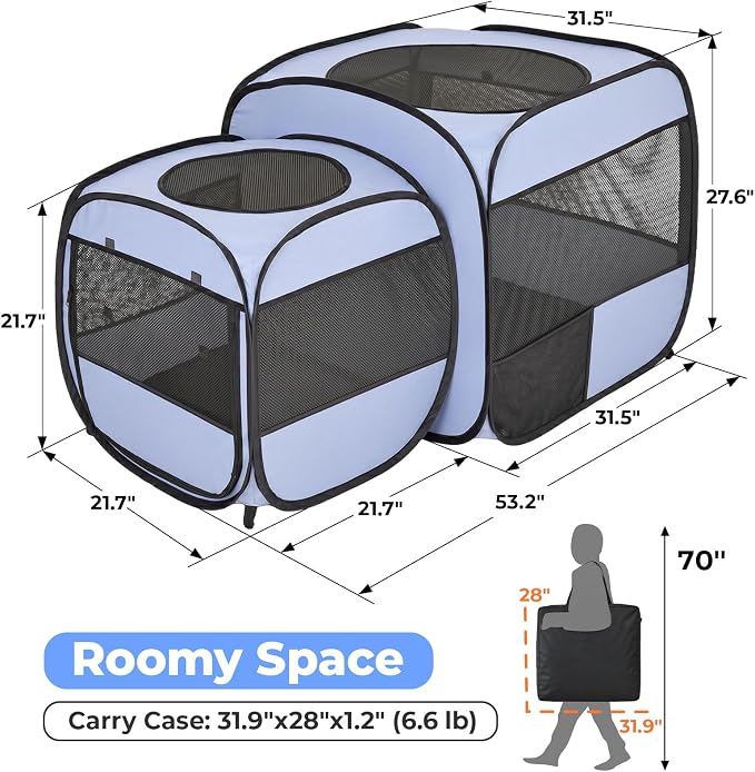 2-in-1 Dog Playpen, Portable Cat Playpen, No Assembly Need | Pop Up Puppy Pet Play Pen Tent Indoor Outdoor Enclosed, Large Kitten Crate Cage Kennel, Small Animals Kitty Condo House