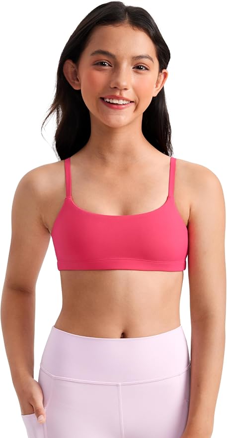 CRZ YOGA Girls Butterluxe Adjustable Spaghetti Strap Sports Bra - Yoga Athletic Casual Scoop Neck Crop Padded Kids Teen