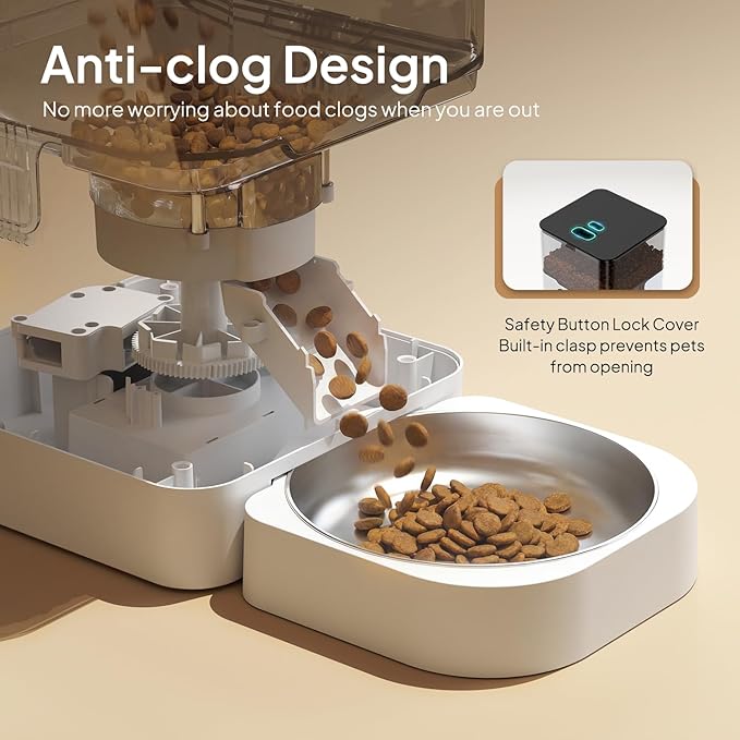 VOLUAS Automatic Cat Feeder, 4L Timed Dry Food Dispenser for Cats & Dogs | Programmable Portion Control, Up to 4 Meals Daily, Dual Power Supply, Power-Off Memory, 10-Second Voice Recorder