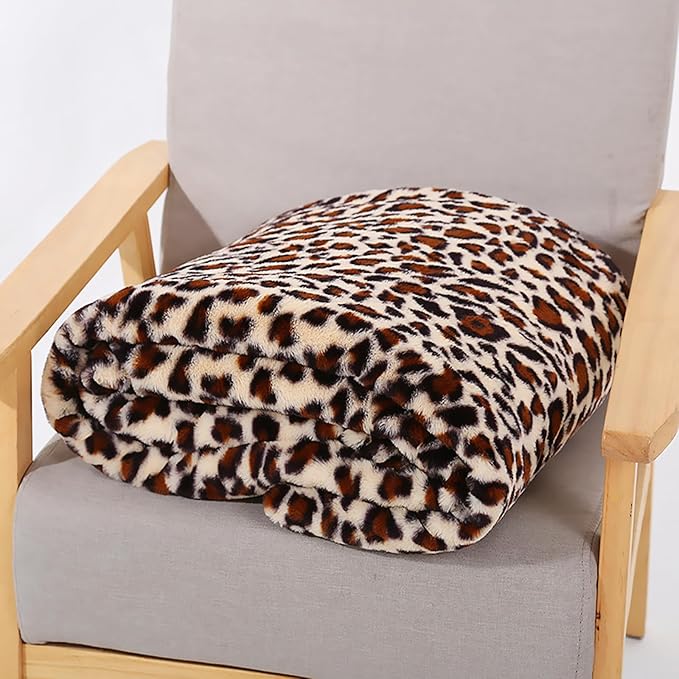 Leopard Throw Blanket 50''x60'', 480 GSM Double Sided Faux Fur Blankets for Bed Sofa Travel and Camping, Super Soft Cozy Fluffy Plush Cheetah Print Blanket for All Seasons