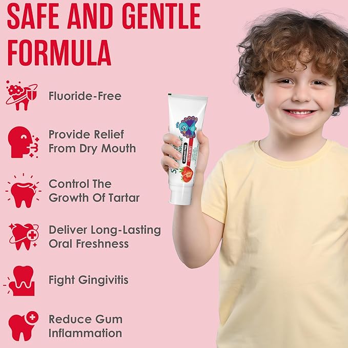 SprinJene Natural Children’s Toothpaste – Fluoride Free Strawberry Toothpaste for Toddlers & Kids – Gentle Safe Natural Formula with Patented Black Seed Oil & Zinc – Made in The USA (2 Pack)