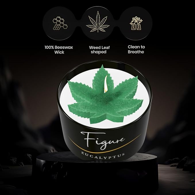 Cannabis Leaf Eucalyptus Scented Candle | All Natural for Cannabis Lovers | Hand-Poured Aromatherapy | Organic Soy & Beeswax Blend | 100% Beeswax Wick | Essential Oils | Gift Box Included