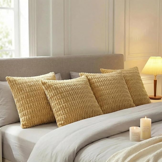 Fancy Homi 4 Packs Decorative Throw Pillow Covers for Living Room Couch Bed, Modern Farmhouse Boho Home Décor Accent Cushion Case, 24" x 24", Mustard Yellow