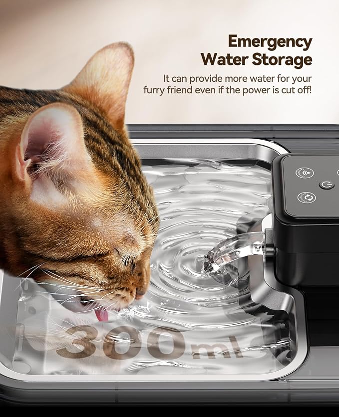 Cat Water Fountain Wireless + 6 Filters: [Visual Filter] & [Heavy-Duty Stainless Steel] FEELNEEDY- Premium, 3.2L/108oz, 4000mAh Battery Operated Pet Fountain with Sensor, for Cats and Dogs