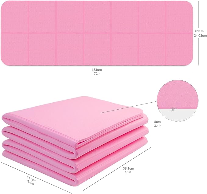 Foldable Yoga Mat with Resistance Band & Sliding Discs, 0.24" Thick Eco-Friendly TPE Non-Slip Workout Mat, Portable for Yoga, Pilates, Home Gym & Travel (72." x 24" x 0.24")