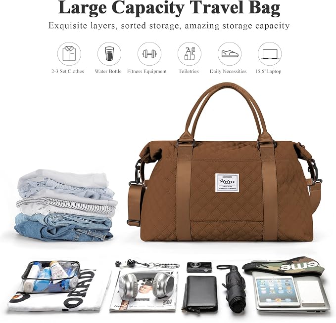Travel Duffel Bag, Carry On Overnight Weekender Bags for Women | Travel Bag with Wet Pocket & Trolley Sleeve, For Spirit Airlines 18x14x8 Personal Item Bag