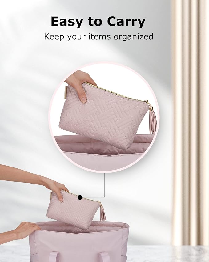 BAGSMART Small Makeup Bag, Elegant Cosmetic Pouch with Tassel, Soft Water-Resistant Travel Organizer for Women, Cosmetics & Everyday Essentials