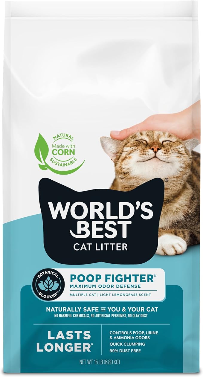 World's Best Cat Litter, Poop Fighter, Urine & Poop Odor Defense, 15 lb Bag