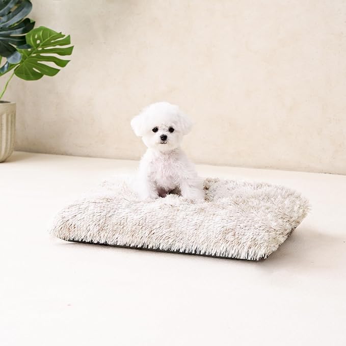 EHEYCIGA Fluffy Dog Crate Bed for Small Dogs, Plush Crate Pad, Brown | Calming Anti Anxiety Small Dog Bed, Washable Soft Warm Faux Fur Crate Mat with Non-Slip Bottom