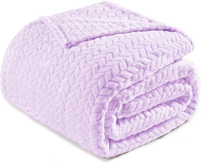 Exclusivo Mezcla Soft Fleece Bed Blanket Twin Size, 90”x66”, Lilac Purple | Cozy Fluffy Lightweight Blankets for Summer, Decorative Plush Flannel Throws for Living room, Bedroom with Leaves Pattern