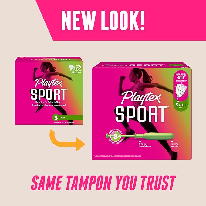 Playtex Sport Tampons Super Absorbency, Fragrance-Free - 84ct (6 Packs of 14ct) | Super Tampons for Women, Feminine Care, Playtex Tampon with 360 Leak Defense
