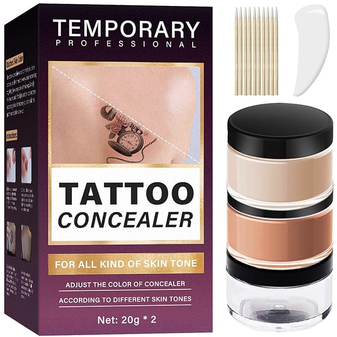 Tattoo Cover Up Makeup Waterproof, 2 Colors Tattoo Concealer, Invisible Tattoo Cover Up, Suitable for Tattoos Scars and Spots, for All Skin Types