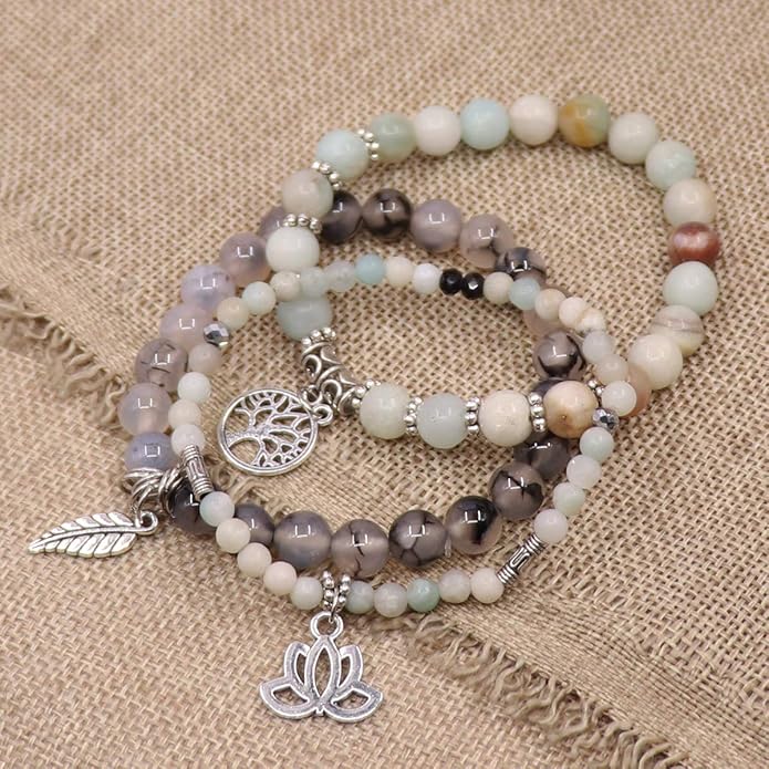 UEUC Tree of Life Yoga Healing Stone Bracelets,Multilayer Lotus Chakra Stone Reiki Bracelet Sets,Anxiety Crystal Natural Stone,for Women Stress Relief