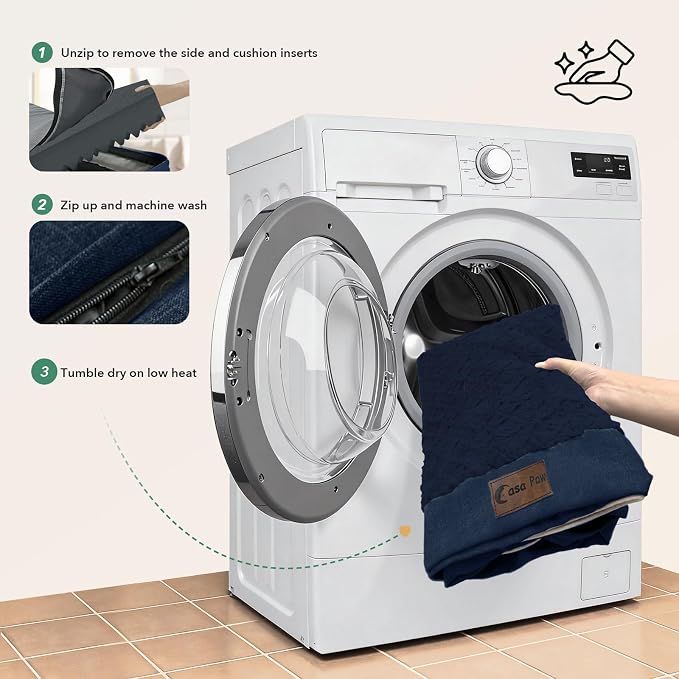 Orthopedic Washable Dog Bed for Medium Dogs, 35x22in, Navy Blue | Orthopedic Foam Eases Joint Pressure, Bolsters Supports Head And Neck, Washable Pet Beds, Removable Cover, Non-Slip Bottom