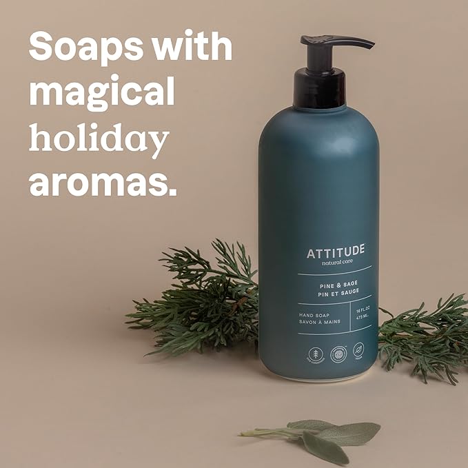 ATTITUDE Limited Edition Liquid Hand Soap, EWG Verified, Plant and Mineral-Based, Vegan Personal Care Products, Pine & Sage, 16 Fl Oz (Pack of 6)
