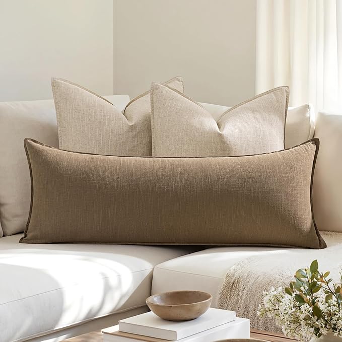 MIULEE Decorative Linen Lumbar Pillow Cover 14x36 Inch Khaki | Fall Autumn Boho FarmhouseCouch Long Throw Pillow for Bed, Pack of 1 Accent Modern Pillowcase, Sofa Livingroom Home Decor