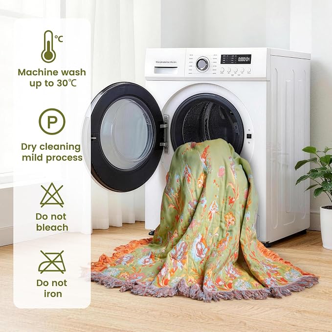 MSGKV Boho Throw Blanket 90"x108" 100% Cotton Flower Butterfly Blanket King | King Size Cotton Throw, Flower Butterfly Design, Reversible Woven, Summer Breathable, Farmhouse Home Decor, Machine Washable
