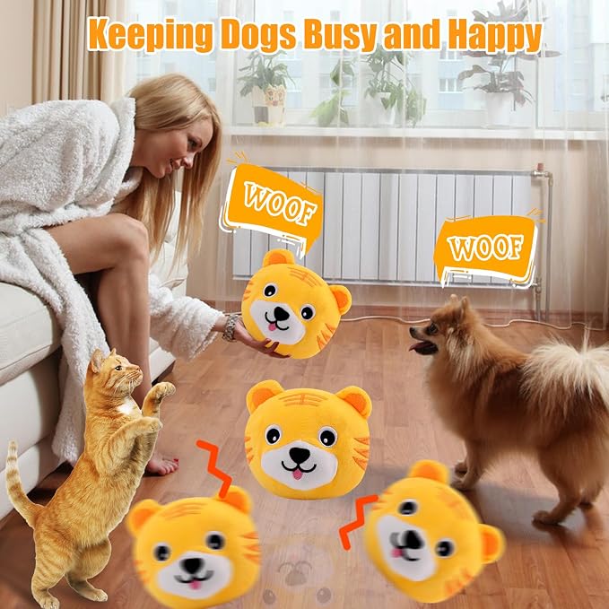 Interactive Plush Dog Toys, Interactive Puppy Toy Bouncing Rolling Dogs Ball Remote Control Dogs Toys with Music,Self Moving Pet Toy for Small/Medium/Large Bored Dog to Keep Them Busy(Tiger)
