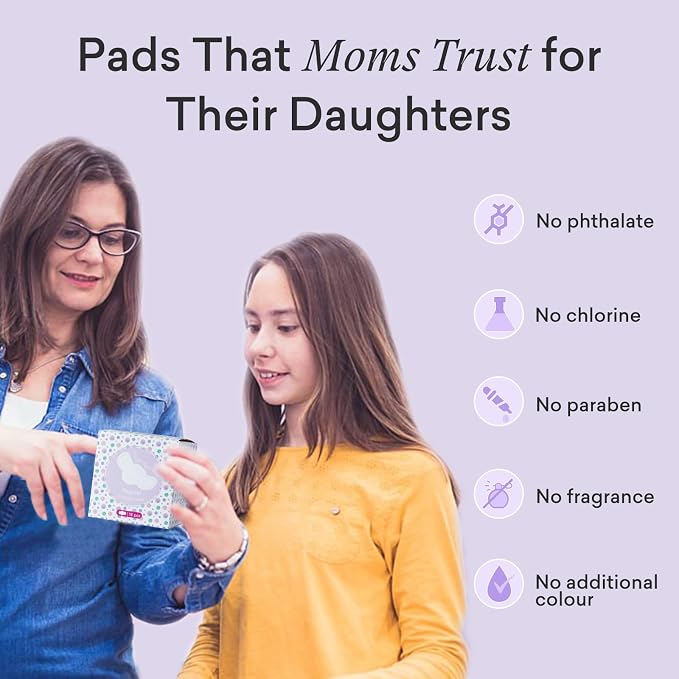 PurComfy Teens Period Pads with Wings for Tweens, Organic Cotton Sanitary Pads for Teen Girls 9-14, Teen Regular, 18 CT (Pack of 2)