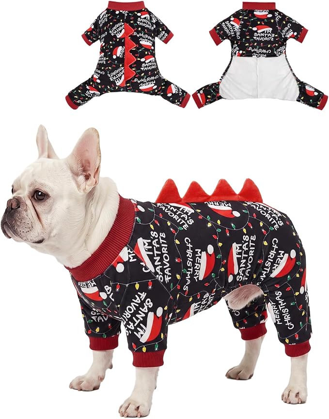 CuteBone Dinosaur Costume Halloween Christmas Dog Pajamas, Stretchy Spandex Crystal Velvet Sleepwear Coat for Small Dogs, Soft & Warm Pet Outfit Clothes for Cold Weather, Cozy Pullover Design COSP30XS