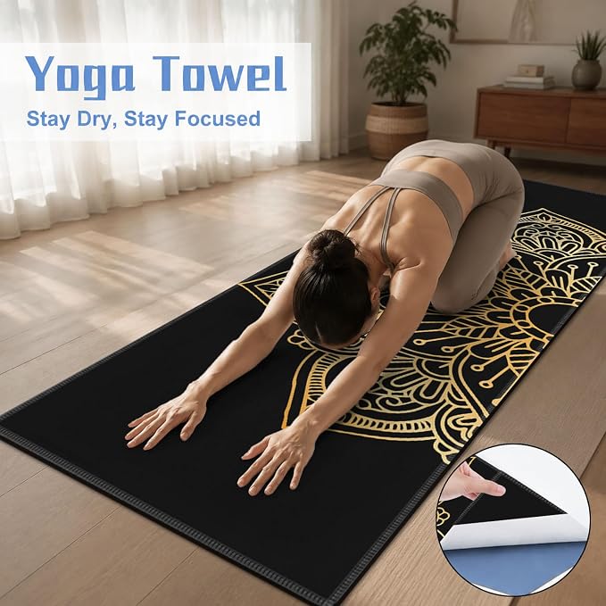 Yoga Mat Towel, Hot Yoga Non Slip with 4 Corner Pockets, 70 x 26 in | Soft Absorbent Microfiber With Four Corner Pockets, Fits Over Yoga Mats For Hot Yoga, Pilates, Gym, And Travel
