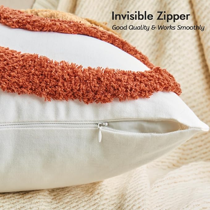 lifein 12x20 Pillow Covers-Lumbar Pillow Covers Boho Couch Pillows Embroidered Decorative Accent Pillows Mid Century Textured Pillowcases for Couch Sofa Living Room Bed Home Decor (Burnt Orange)