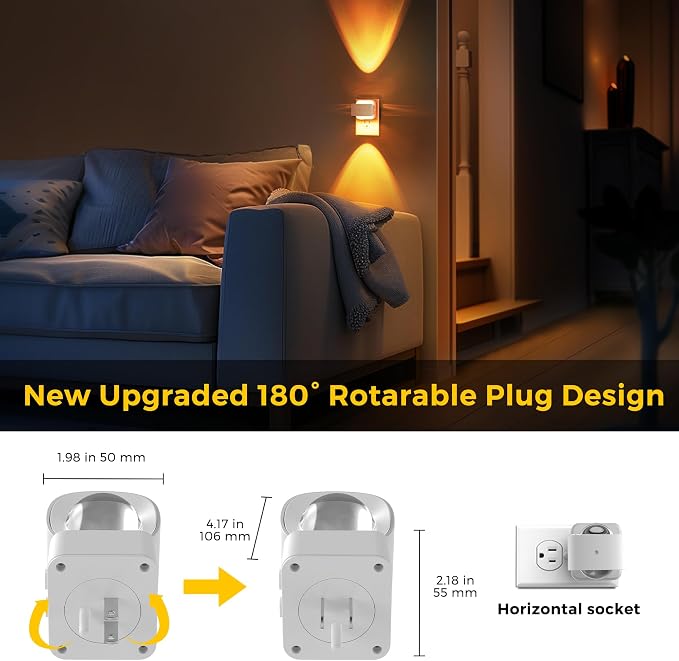 L LOHAS LED Night Light, Color Changing Night Lights Plug into Wall RGB | Rotating White Nightlight, Dusk to Dawn Sensor, RGB Rainbow Nightlights Projector for Bathroom, Gaming Room, Decor, 2 Pack