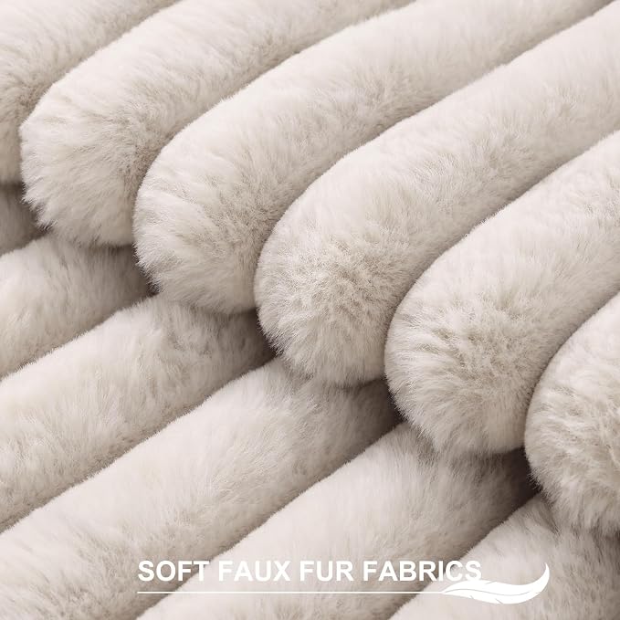 Pallene Faux Fur Decorative Throw Pillow Covers 16x16 Set of 2, Tan | Luxury Plush Texture, Striped Design, Cozy Soft Touch, Modern Home Accent Decor for Couch, Sofa, Bed, Living Room