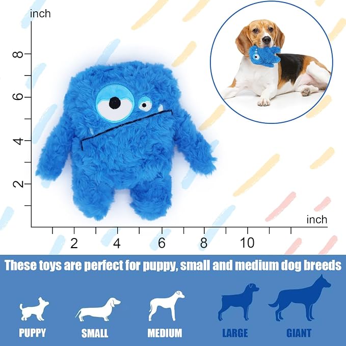 Monster Stuffed Squeaky Dog Toy, Crinkle Dog Plush Toy, Blue | Soft Lightweight Toy for Fetch and Chew, Interactive Outdoor Indoor Play for Tug, Birthday Gift, For Puppy Small Medium Dog