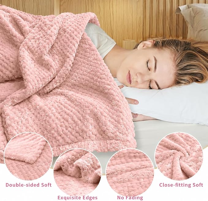 4 Pack Fleece Throw Blankets 50x60 Inches - 270 GSM Ultra Soft Plush Flannel for Bed Couch Sofa, Lightweight Warm 3D Waffle Texture, No Shedding No Pilling All Season Throw (Rose Pink)