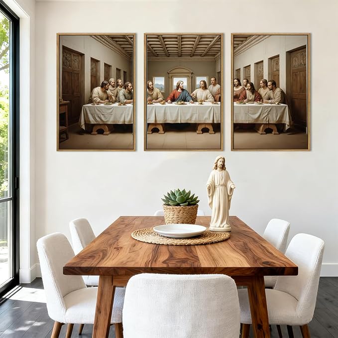 The Last Supper Canvas Wall Art Framed Christian Wall Decor 16x24 Inch Framed Jesus Religious Painting Modern Bible Pictures Set of 3 for Living Room Bedroom Hallway Office