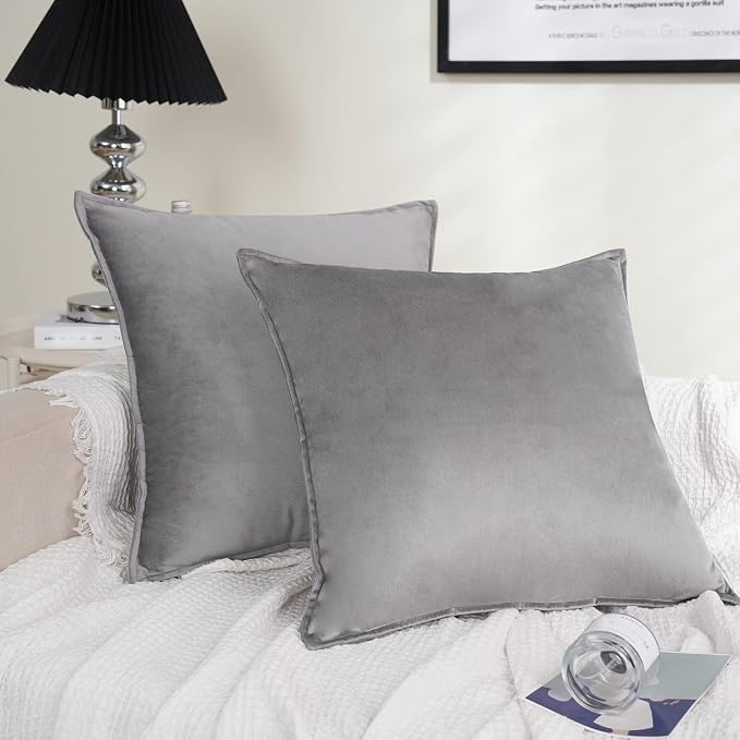JIAHANNHA Velvet Grey Throw Pillow Covers 22”x22”Pack of 2 Soft Decorative | Square Cushion Covers for Couch Sofa Bed Livingroom Car Home Decor,55x55Cm