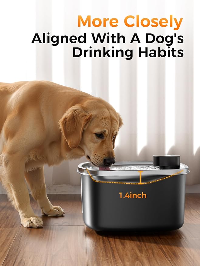 Cat Dog Water Fountain, Stainless Wireless Pet Water Bowl | 10L wireless dog water bowl for large dogs&cats, sensor flow, quiet , 4000mAh battery, 15-25 day runtime and 1 filter set