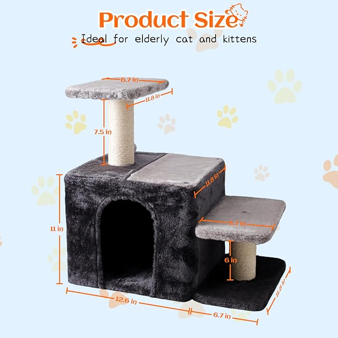 3-in-1 Pet Stairs for Cats, Indoor Steps for Old Cat,Ladders for High Bed Pet's Joints, Sisal Scratching Posts, Kitten Cave Nest Bed