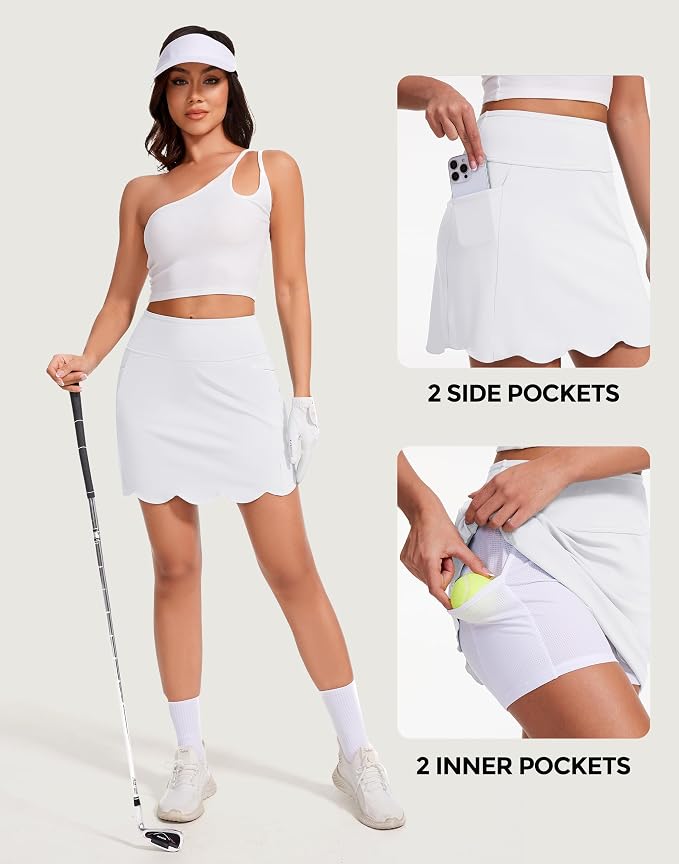 Skorts for Woman with Pockets 16" Golf Athletic Skirts Scalloped Hem Tennis Skirt Dressy Casual