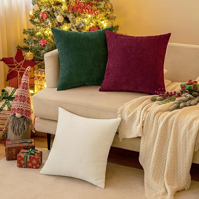 MIULEE Pack of 2 Dark Green Decorative Pillow Covers 26x26 Inch | Soft Chenille Couch Throw Pillows Eruo Sham Farmhouse Cushion Covers for Home Decor Sofa Bedroom Living Room