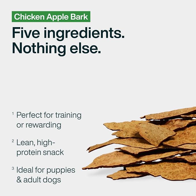 JustFoodForDogs Limited Ingredient Healthy Dog Treats and Dog Snacks, Jerky Treats, Human Grade, Preservative Free, Rawhide Free Chews, Low Calorie Treat - Chicken Apple Bark, 5 oz | Human Grade Chicken Treats for Dogs, Jerky Dog Snacks, Preservative &...