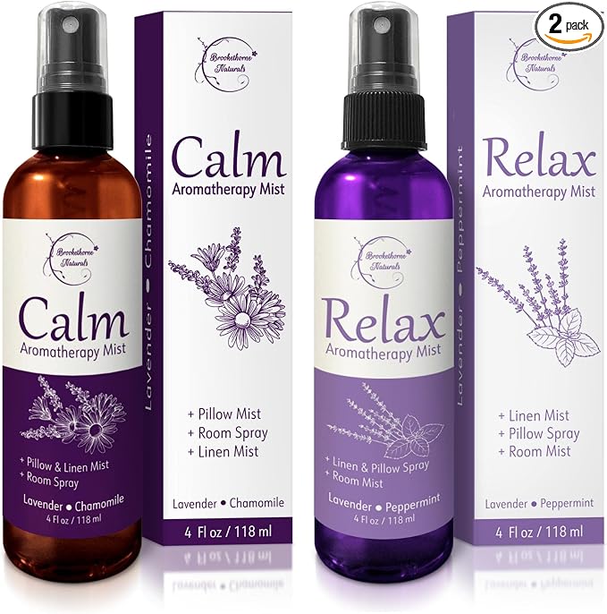 Lavender Spray Aromatherapy Mist Set of 2 – Natural Linen & Pillow Spray for Bedding, Essential Oil Room Mist with Lavender & Chamomile for relaxation & sleep by Brookethorne Naturals
