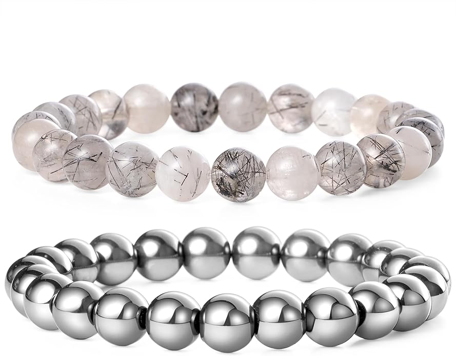Bivei Natural Gemstone Semi Precious Healing Crystals Handmade Stretchy Round Beads Bracelet,Stocking Stuffers for Women Enhance Positive Energy