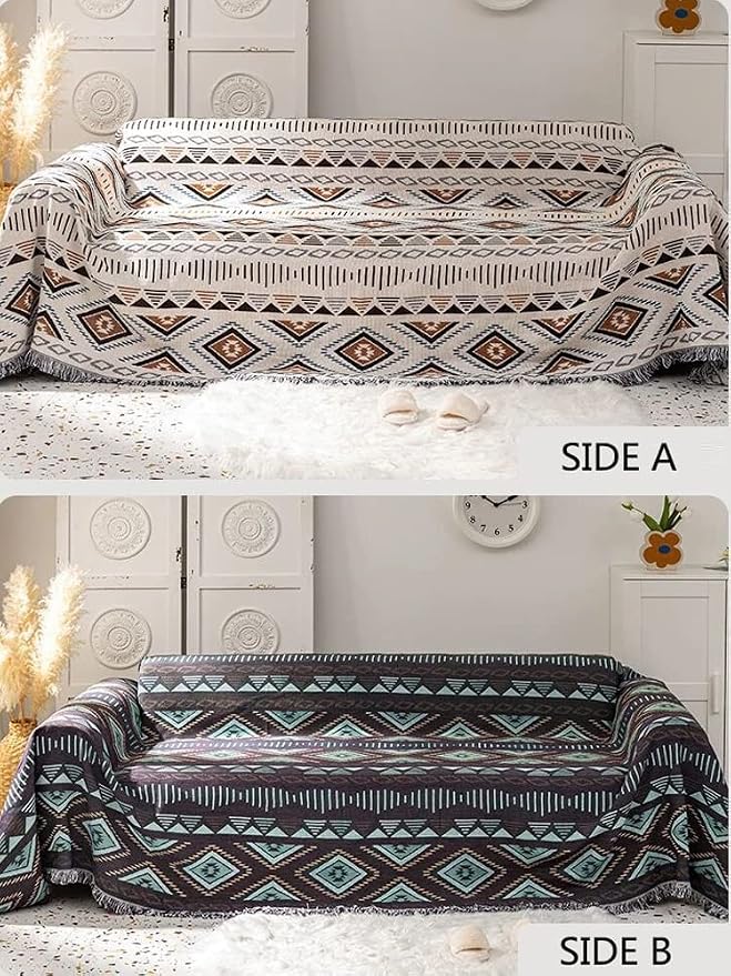 Lqprom Aztec Southwestern Throw Blanket,Native American Cover 51"x63" | Southwest Boho Style,Sofa Chair Cover,Outdoor Beach Car Tent Travel Camping Use,Reversible and lightweight,Tapestry,Tassels
