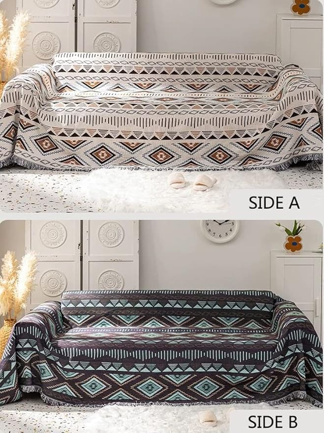 Lqprom Aztec Southwestern Throw Blanket,Native American Cover 63"x87" | Southwest Boho Style,Sofa Chair Cover,Outdoor Beach Car Tent Travel Camping Use,Reversible and lightweight,Tapestry,Tassels