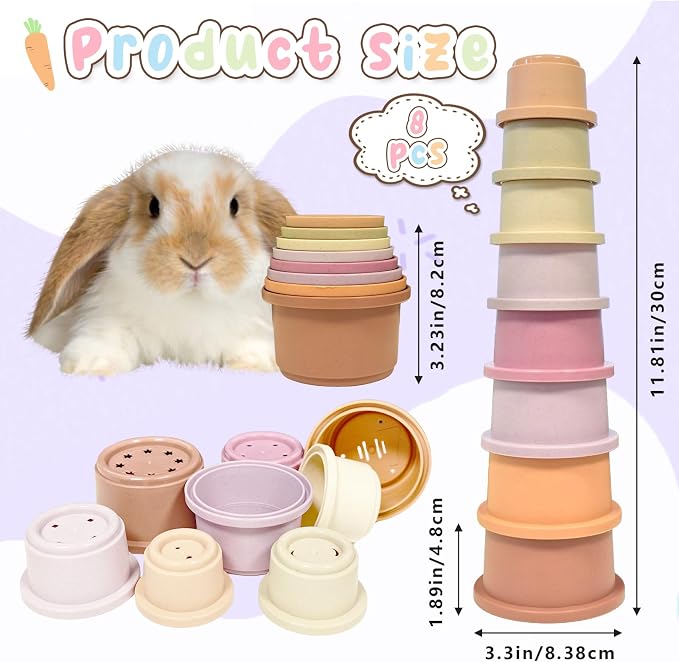 8 Pcs Stacking Cups for Small Animal Toys,Nesting Rabbit Toys of Different Sizes,Safe Plastic Colorful Nesting Toys for Bunny Guinea Pig Hiding Food and Playing (Purple)