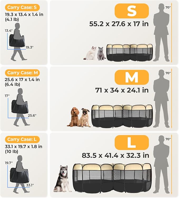 2-in-1 Pop Up Cat Playpen, Detachable into 2 Separate Pens, Assembly-Free Portable Puppy House Collapsible Dog Crates Pet Pen Tent Kennel Kitten Enclosure Cage Indoor Outdoor Foldable(M)